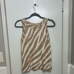 Ann Taylor Tan & White Zebra-Print Knit Tank
